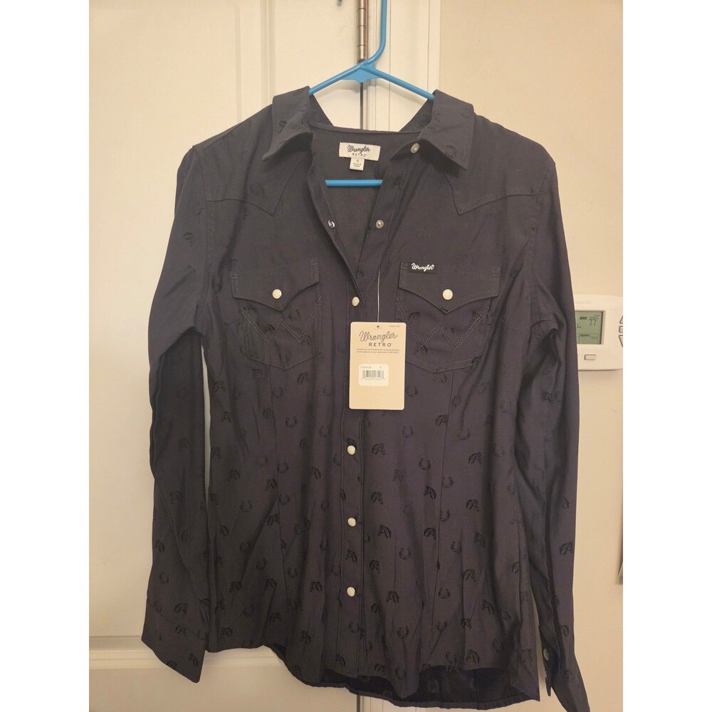 Wrangler Retro Women's Black Button Down Shirt w/ Horse Images Size S NWT
